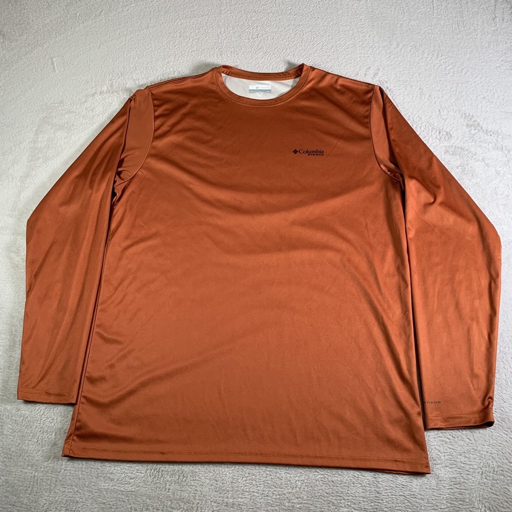 Columbia PHG Omni-Shade Shirt‎ Mens Large Orange Long Sleeve Flag Deer Hunting
